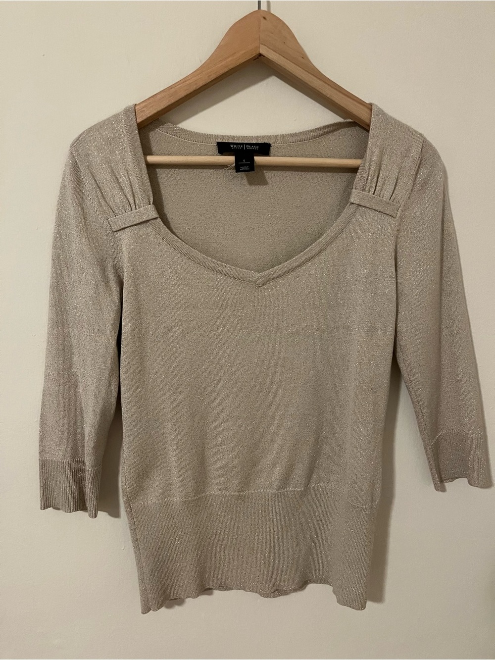 White House Black Market Shimmery Scoop Neck Top - Beige